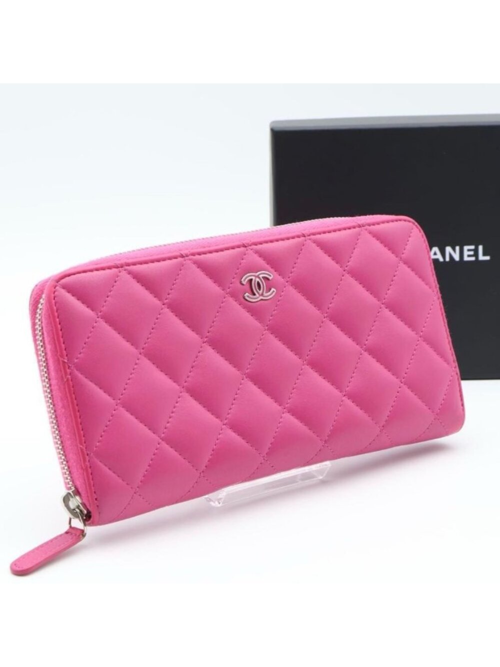 Chanel Zip Around Wallet Quilted Pink